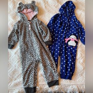 Carter's Leopard and Penguin Bodysuits - Gray and Blue